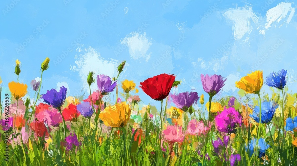 Obraz premium Colorful flower meadow in spring. Generative AI. illustration