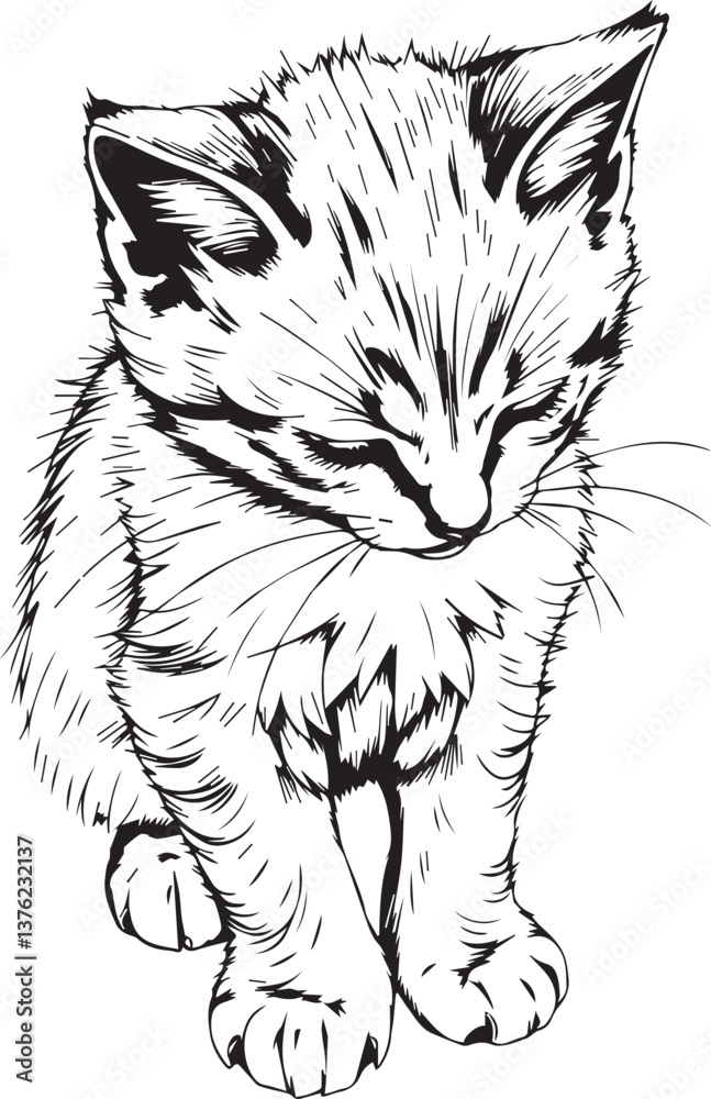 Obraz premium Cute kitten. Hand drawn vector illustration