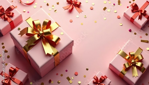 Elegant gift box pattern, gold ribbon & bow accents, holiday, backdrop