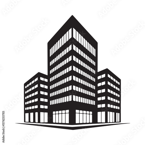 Modern office building vector illustration with skyscrapers and urban cityscape