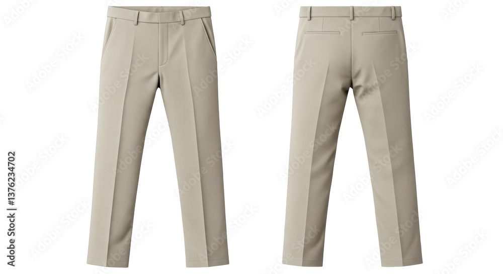 Isolated Khaki Trousers Front and Back Isolated Khaki Trousers Front and Back