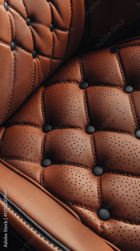 Naklejka premium Luxurious Quilted Caramel Leather with Perforated Detail and Button Accents