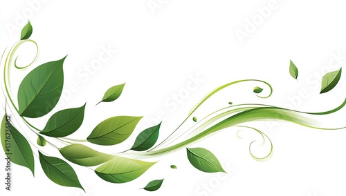 Green leaves swirling in graceful motion.  Fresh, vibrant foliage flowing