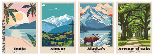 Vintage Travel Poster - Alaska, Almaty, Andaman and Nicobar Islands, Avenue of Oaks