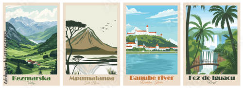 Vintage Travel Poster - Danube River, Bratislava, Kezmarska Valley, Mpumalanga, Foz do Iguacu