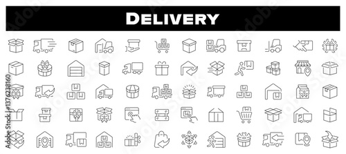 Delivery icons. Delivery and shipping line icons. Shipping, delivery, shopping, tracking, service thin line icon collection. Editable stroke