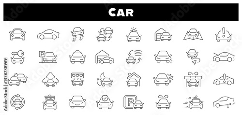 Car icon collection. Car linear icons. Car, service, vehicle, transport related thin line icon collection. Editable stroke