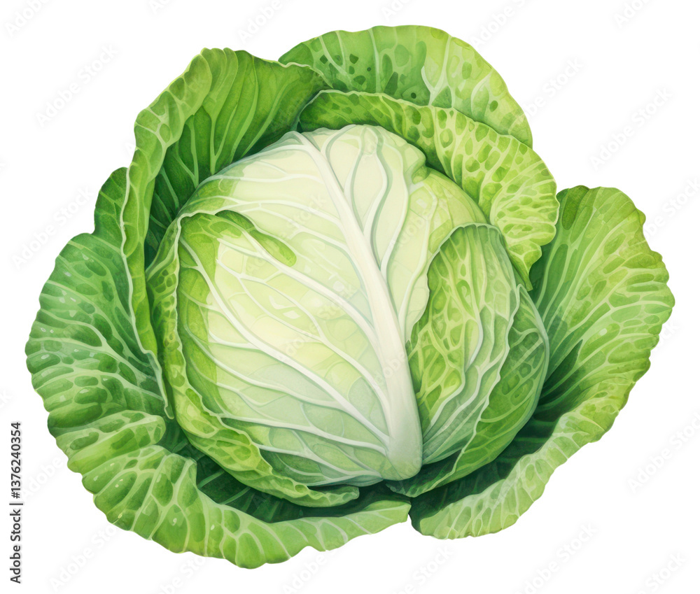 Obraz premium PNG Watercolor cabbage vegetable plant food.