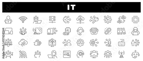 IT Technology Vector Outline Icon Set