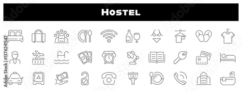 Hostel Vector Outline Icon Set