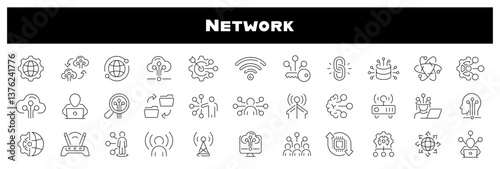 Network Technology Vector Outline Icon Set