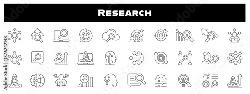 Research and Looking for Information Vector Outline Icon Set
