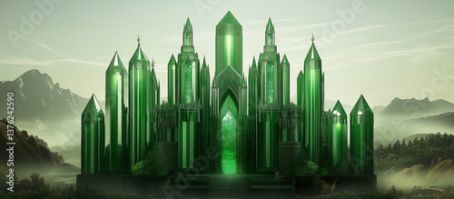 Emerald city shining in the enchanted land of oz