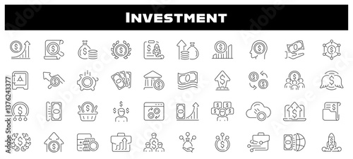 Investment finance vector outline icon set. Money and financial growth icons