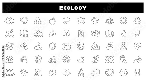 Ecology and environment care vector outline icon set. Nature protection and recycling icons
