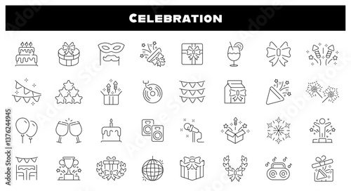 Celebration vector outline icons set. Joyful occasion symbols