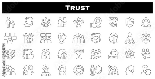 Trust personal feedback vector outline icon set. Trust and feedback symbol