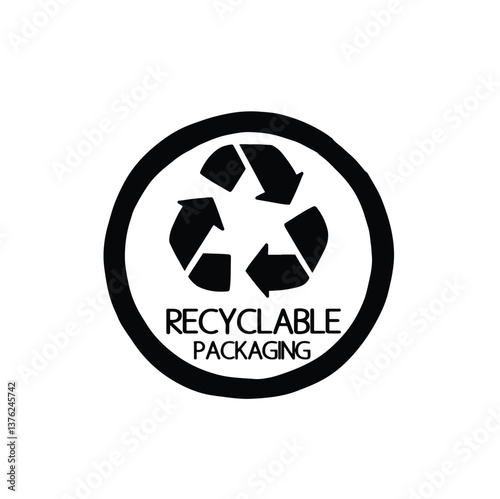 recyclable packaging sign silhouette monochrome vector hand drawn illustration