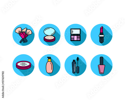 Beauty, Body Care and Cosmetics. Vector Linear Flat Icons and Design Elements