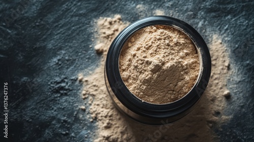 Top view of shaker bottle with protein powder
