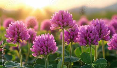 Purple Flowers Blooming in a Field During Sunset in Spring