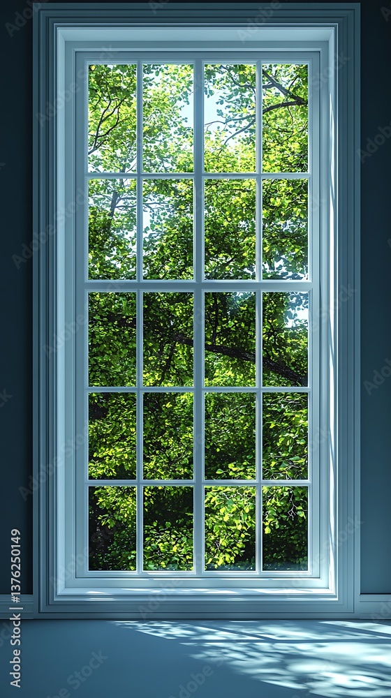 Window view of trees, interior room Window view of trees, interior room