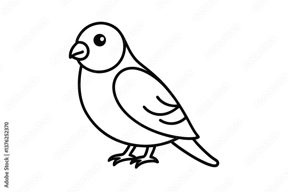 Fototapeta premium Simple Line Drawing of a Small Bird, Avian Illustration