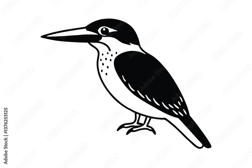 Obraz premium Black and White Kingfisher Bird Illustration, Wildlife Art