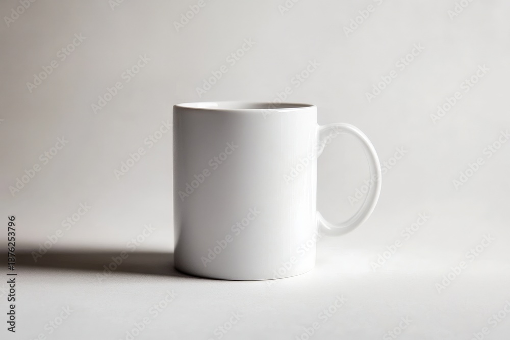 Obraz premium A pristine white ceramic mug sits in a simple studio environment