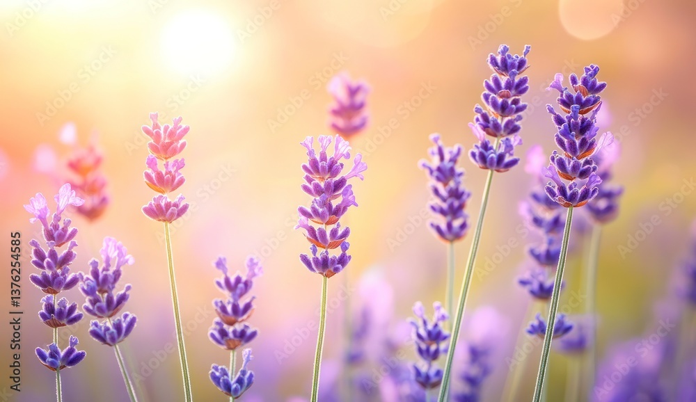 Fototapeta premium Lavender Flower Field Blooming at Sunset in Provence France Nature