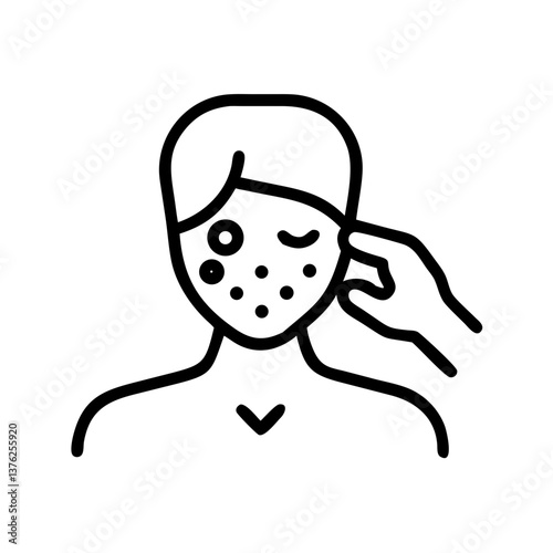 Line art of a dermatologist examining a patient’s skin for skincare and dermatology concept