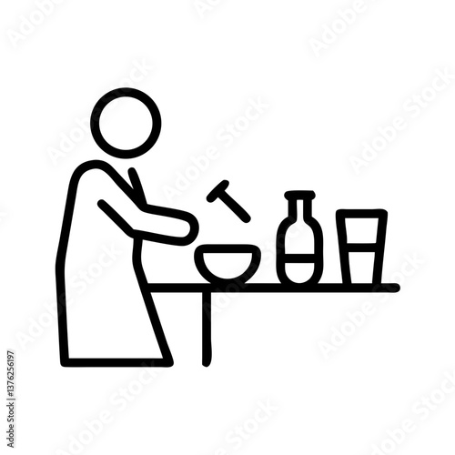 Line art of a person preparing a remedy in a bowl for holistic health and natural mLine art of a person preparing a remedy in a bowl for holistic health and natural medicine concept edicine concept