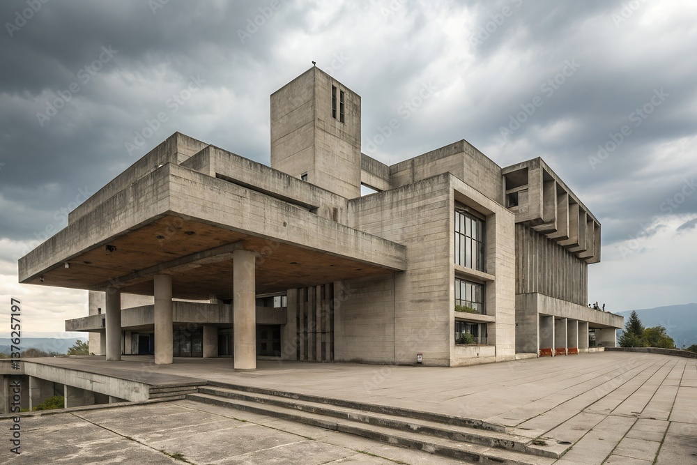 A majestic concrete structure standing tall against a dramatic sky, showcasing its imposing yet elegant design under moody clouds. A majestic concrete structure standing tall against a dramatic sky, showcasing its imposing yet elegant design under moody clouds.