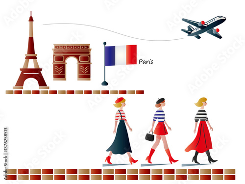 旅行■女性が観光地を歩くイラスト
