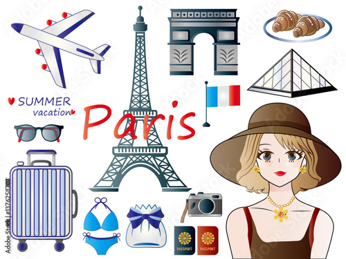 旅行■旅行素材と女性のイラスト