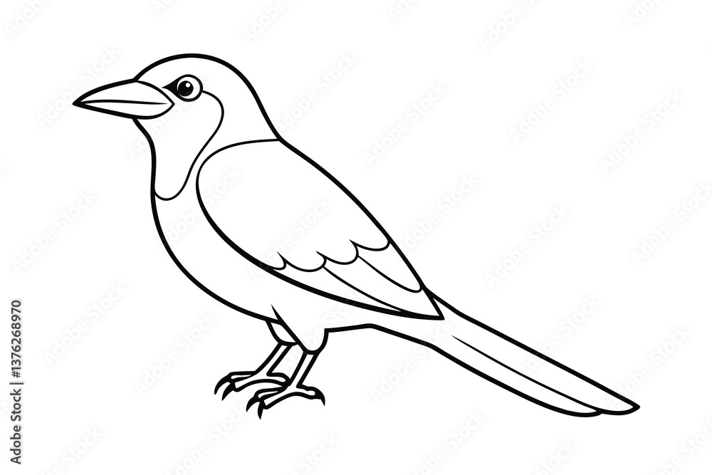 Obraz premium Black and White Bird Coloring Page Simple Avian Illustration