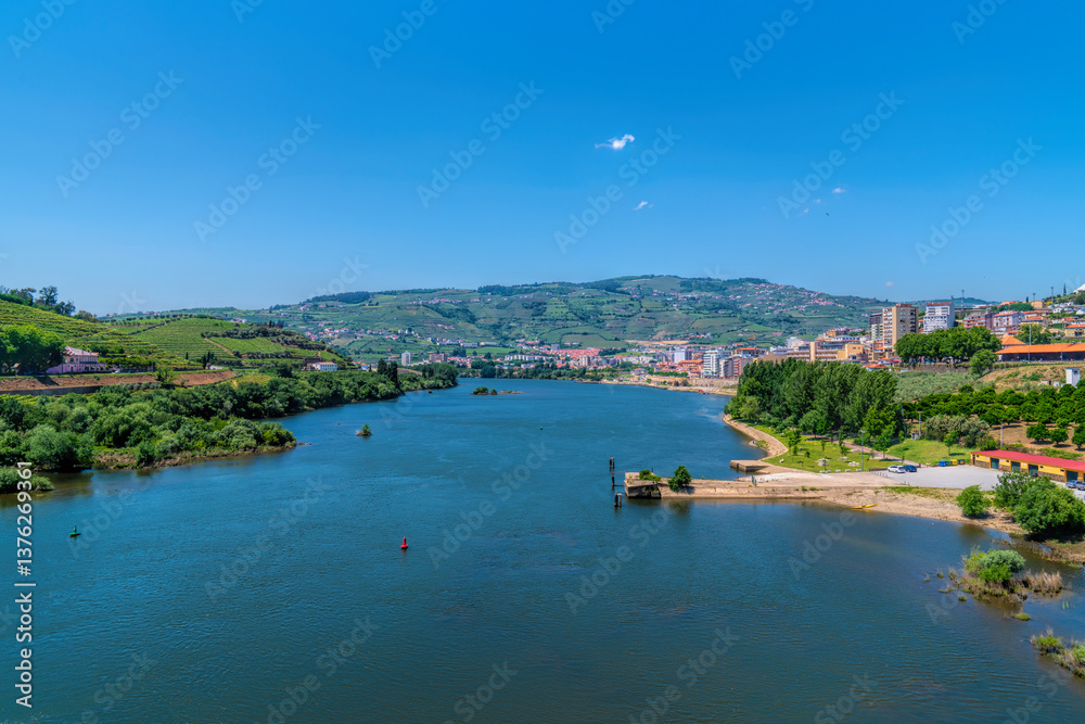 Fototapeta premium Douro River view from bridge at Peso da Regua Portugal