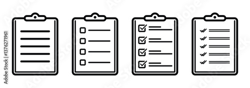Checklist clipboards icon set, clipboard, checklist, report, survey or agreement icon vector