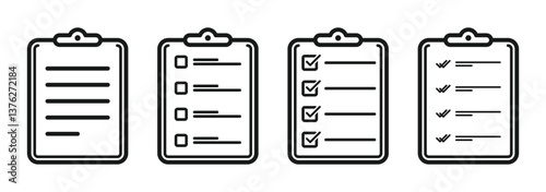Checklist clipboards icon set, clipboard, checklist, report, survey or agreement icon vector