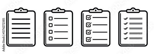 Checklist clipboards icon set, clipboard, checklist, report, survey or agreement icon vector