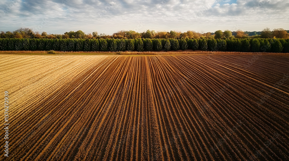 A barren field surrounded by healthy farmland A barren field surrounded by healthy farmland