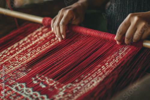 Artisan Weaving Traditional Handcrafted Embroidery Textile With Needlework In Cultural Art Generative AI