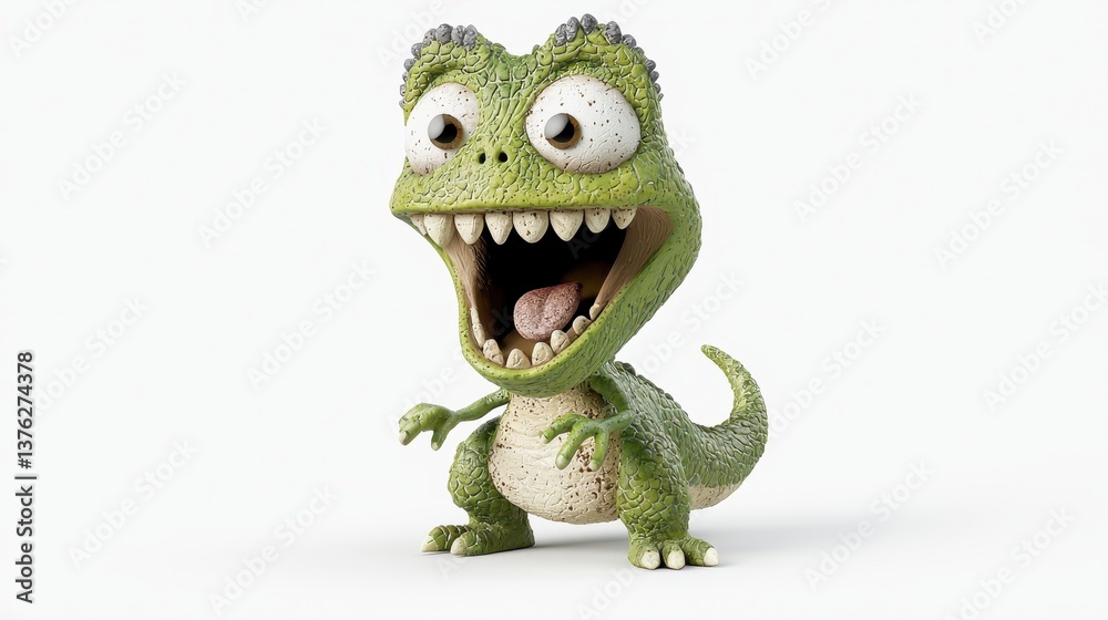Fototapeta premium Playful 3D Cartoon Dinosaur with Textured Green Skin And Large Expressive Eyes
