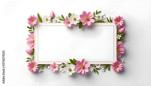  White And Pink Small Floral Card Frame With White Background, A Vintage-inspired Floral Frame With Intricate Pink Flowers, An Artistic, Hand-drawn Floral Fram
