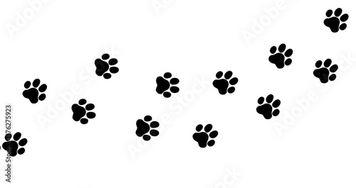Paw vector foot trail print of cat. Dog, puppy silhouette animal diagonal tracks for t-shirts, backgrounds, patterns, websites, showcases design, greeting cards, child prints and etc