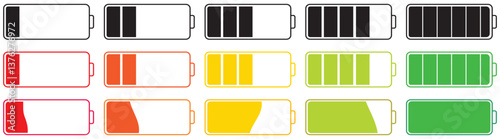 Alkaline battery set icon in flat style. Different size accumulator vector illustration.