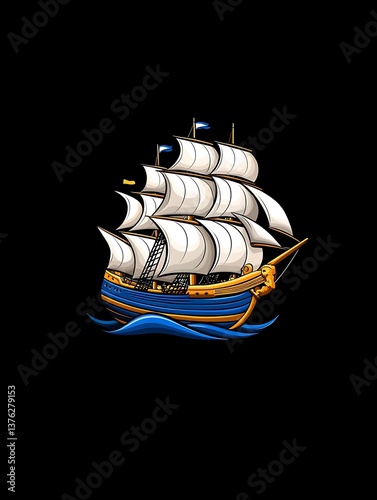 Sailing ship with ocean, and adventure.