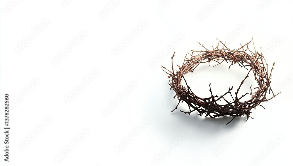 Fototapeta premium Crown of thorns. A circular crown fashioned from thorny branches. A representation of suffering and sacrifice