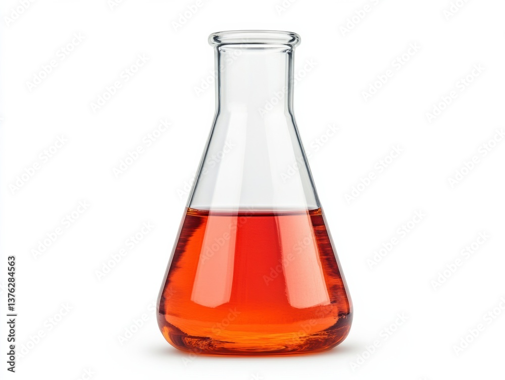 Orange liquid in a lab flask for science experiments Orange liquid in a lab flask for science experiments
