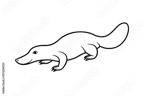 Platypus Illustration Aquatic Mammal, Outline Drawing, Wildlife Art